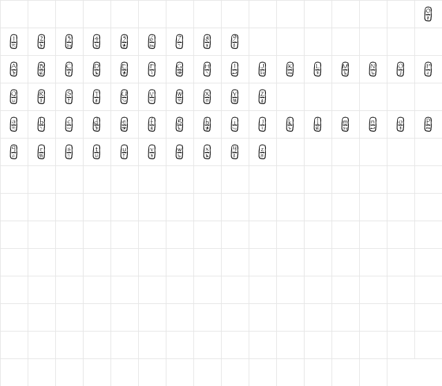 NewFont Regular  glyph index