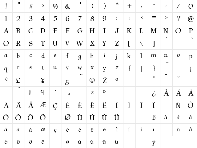 Barkham Regular  glyph index