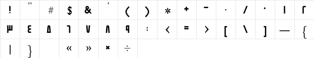 GE Modern Bold Bold  glyph index