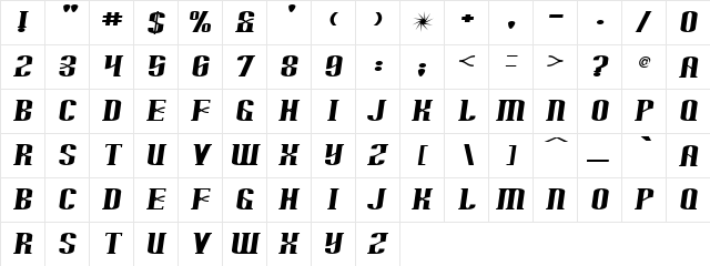 Motel Regular  glyph index