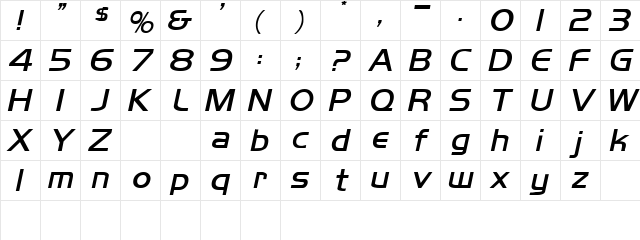 Mikity BoldItalic  glyph index