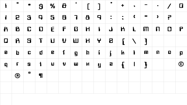TechSchool Bold  glyph index