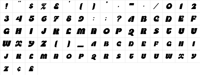SaltireCaps Oblique  glyph index
