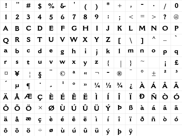 Cantoria MT Std Bold  glyph index
