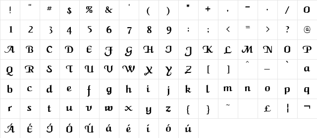 Caligula Regular  glyph index