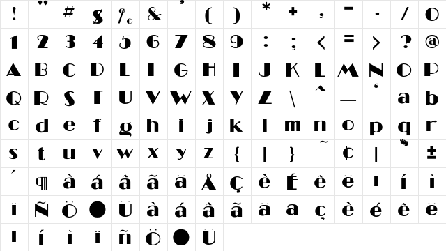 MiamiBeach-Light Regular  glyph index