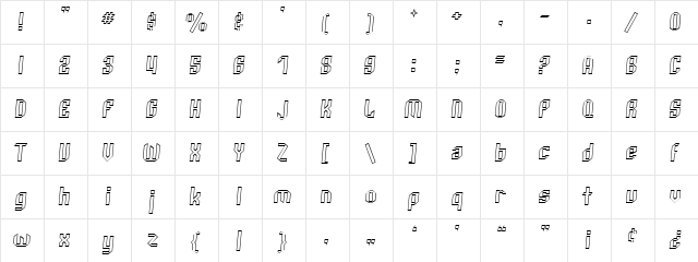 SF Archery Black Outline Italic  glyph index