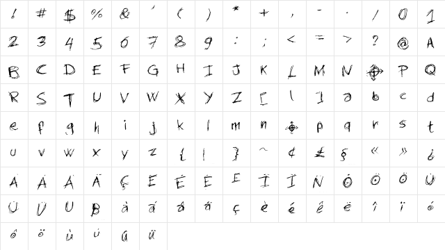 newSlendermanswriting Medium  glyph index
