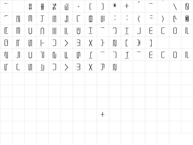 Shuttle Form Regular  glyph index