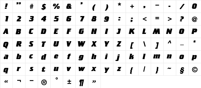CricketHeavy Regular  glyph index