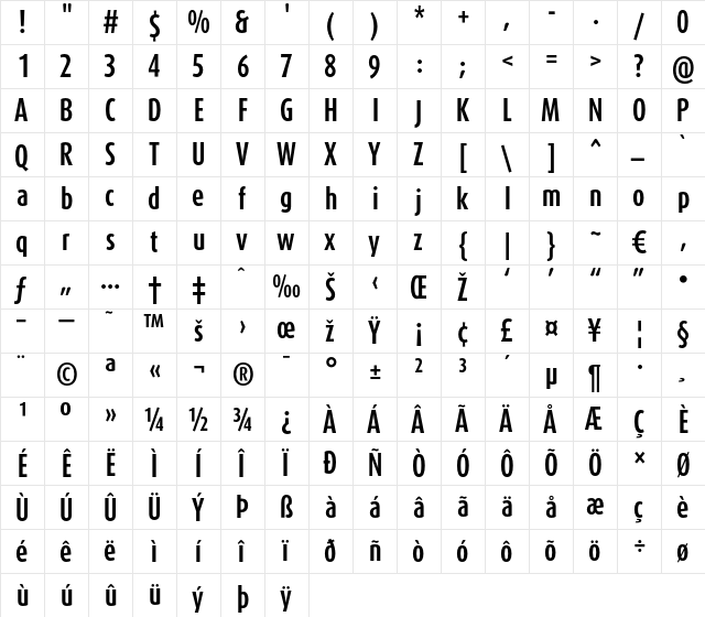 DaxCompact-Bold Regular  glyph index