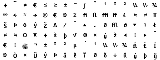 KarbidDisplay BoldExpert  glyph index