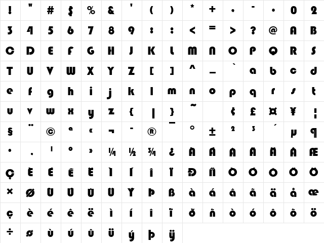Blippo Becker Poster Regular  glyph index