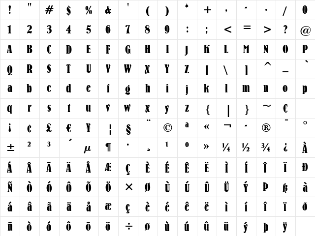 Bernhard BdCn BT Regular  glyph index