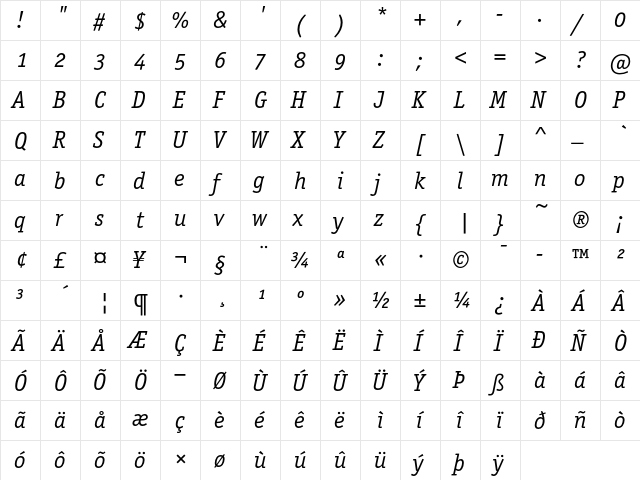 Officina Serif ITC Book Italic OS  glyph index
