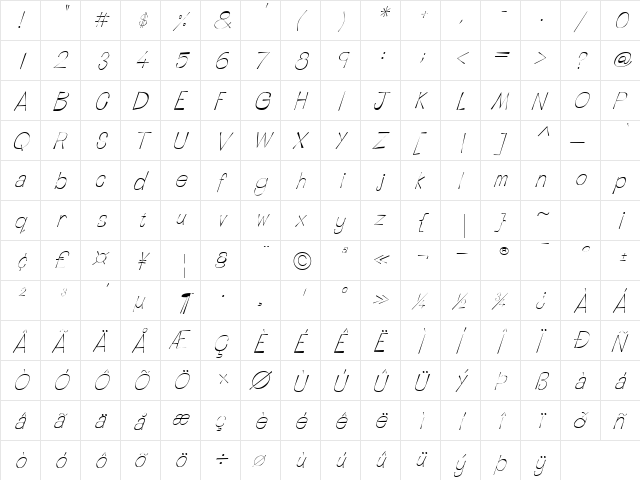 LTTapeside Light LightOblique  glyph index