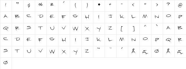 Krazy Nights Regular  glyph index