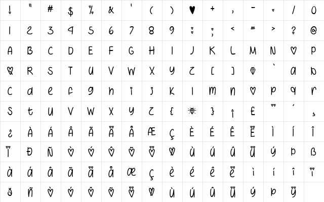 I Heart You Always Regular  glyph index