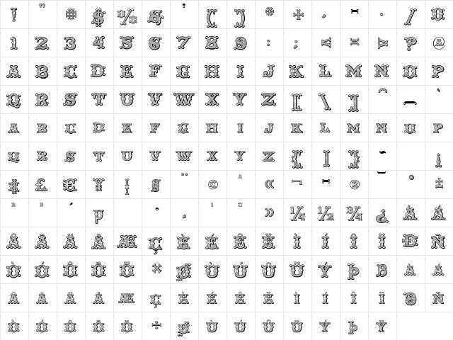 Taqueria Open Special Regular  glyph index