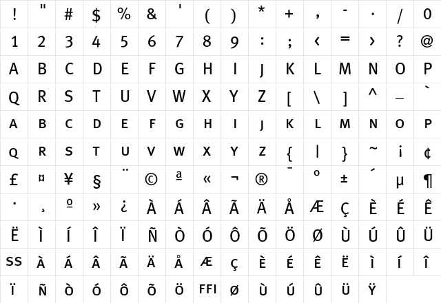 MetaPlusBook- Caps  glyph index