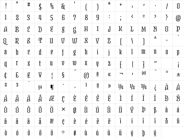 Fakir Display Regular Cnd  glyph index