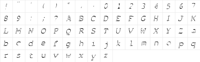 CALLIGRAPHER Regular  glyph index
