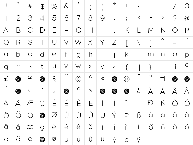 Eagle Light  glyph index
