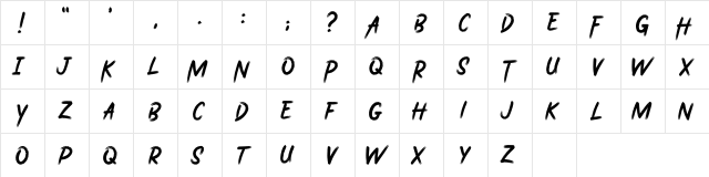 Stricken Brush Regular  glyph index