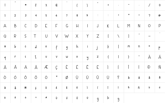 Bumblle Regular  glyph index