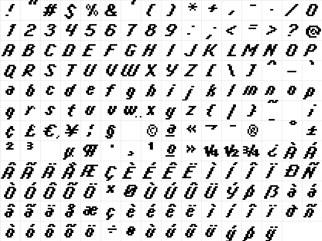 italic 08_66 Regular  glyph index