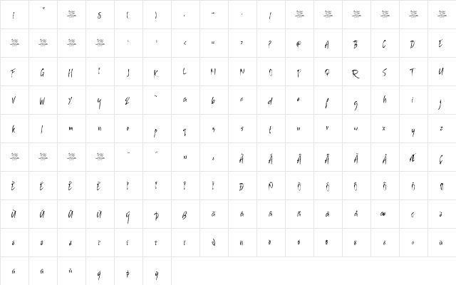 Blombanc Script Personal Use Regular  glyph index