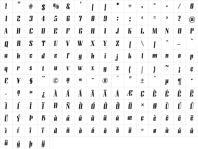 LundaModern Regular  glyph index