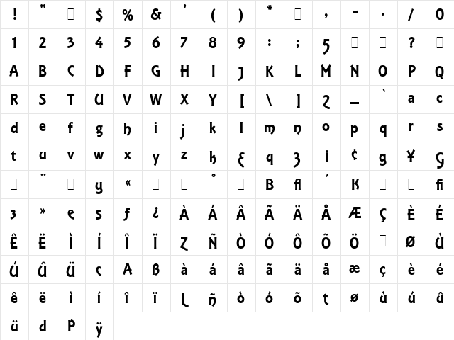 Equinox LET Regular  glyph index