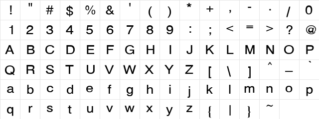 HelveticaExt-No Regular  glyph index