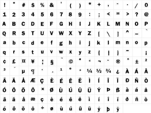 Funky14 Becker Regular  glyph index