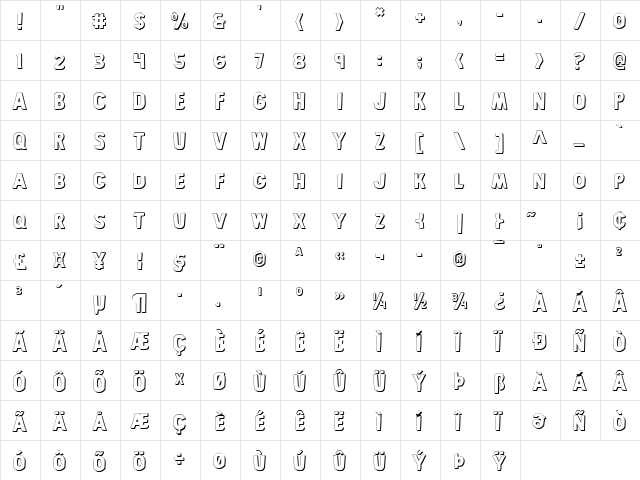 Bronic Shadow Shadow  glyph index