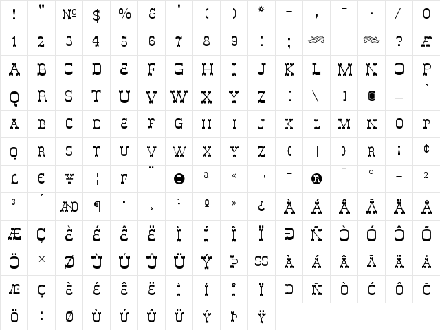 DeLouisvilleSmallCaps Regular  glyph index