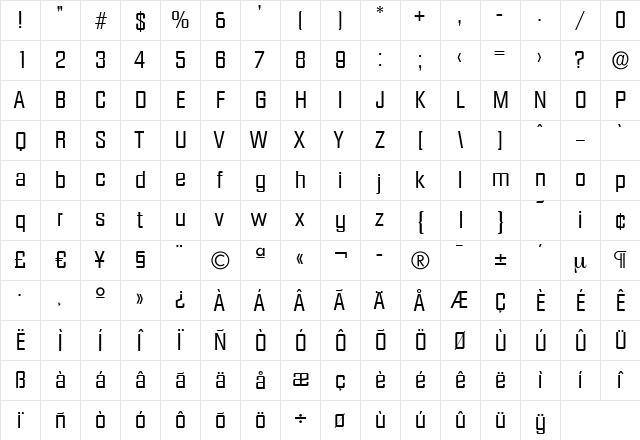 SeanBecker Regular  glyph index