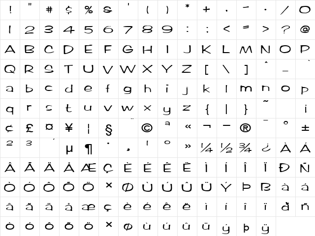 MarloExtended Normal  glyph index