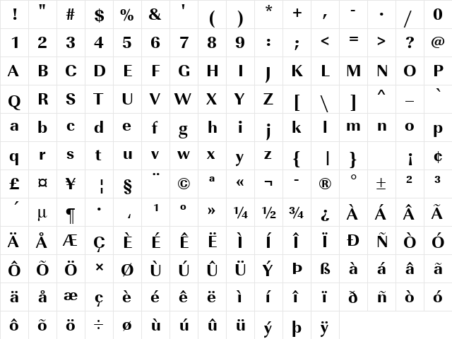 URWImperialTExtBol Regular  glyph index