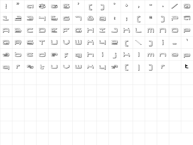Thundergod II Shadow Shadow  glyph index