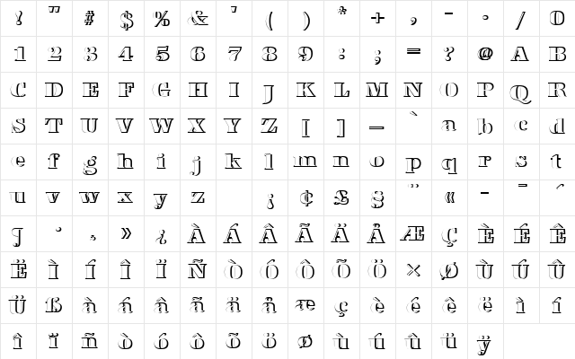 URWAntiquaTUltBolRe1 Regular  glyph index