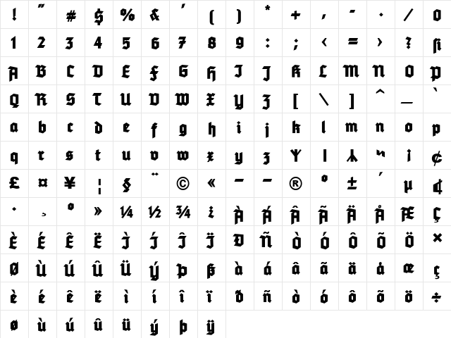 Tannenberg Fett UNZ1 Regular  glyph index