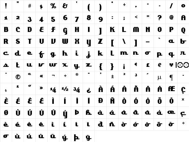 Lakeshore Drive NF Regular  glyph index