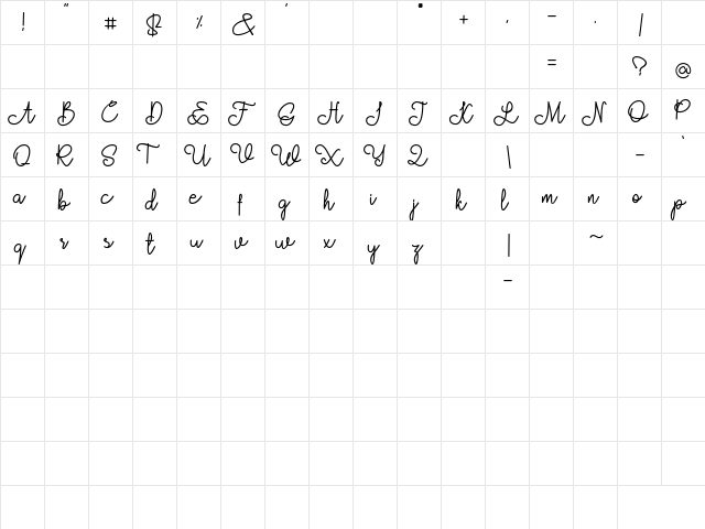 Elfizha Regular  glyph index