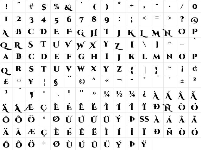 Cinzel Decorative Black  glyph index