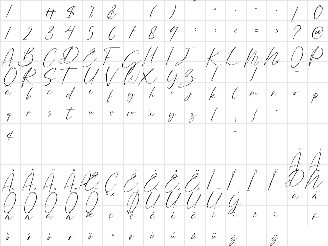 Bonstage Regular  glyph index