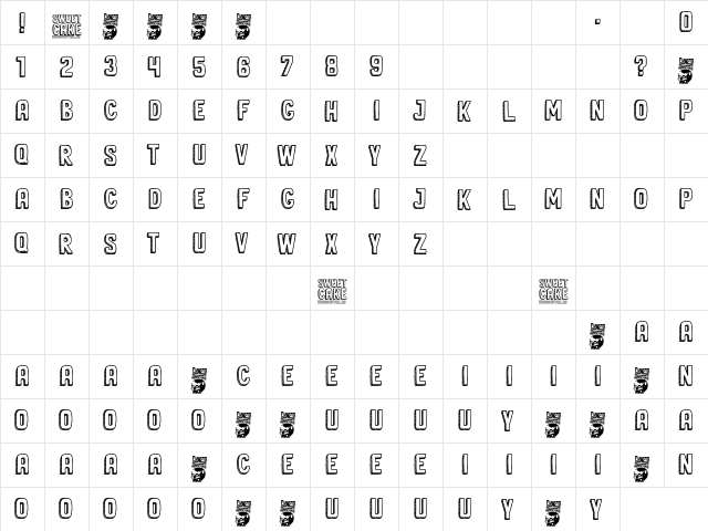 Sweet Cake Regular  glyph index