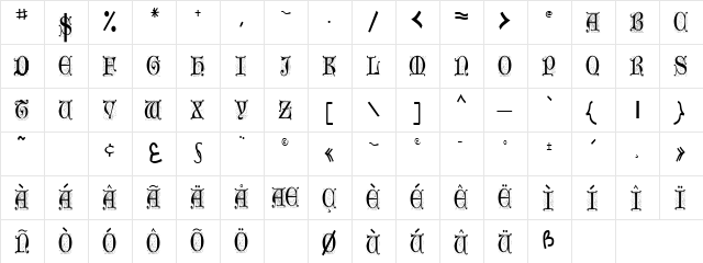 OlderEnglishCaps118 Regular  glyph index