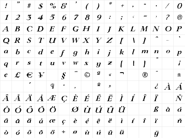 LingwoodAntique BoldItalic  glyph index